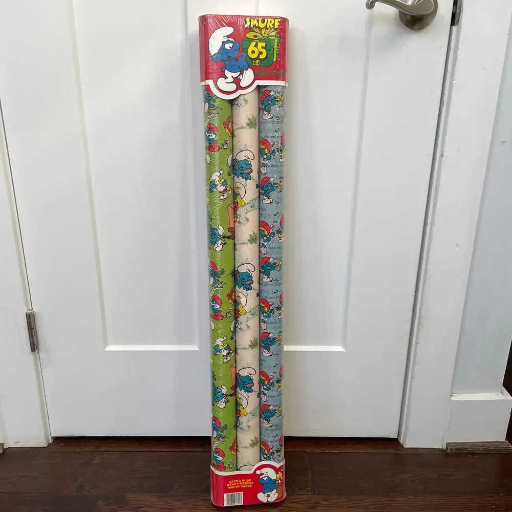 Vintage Smurf Gift Wrapping Paper 1982 Peyo Papercraft 3 Roll USA 6911 NOS Read
